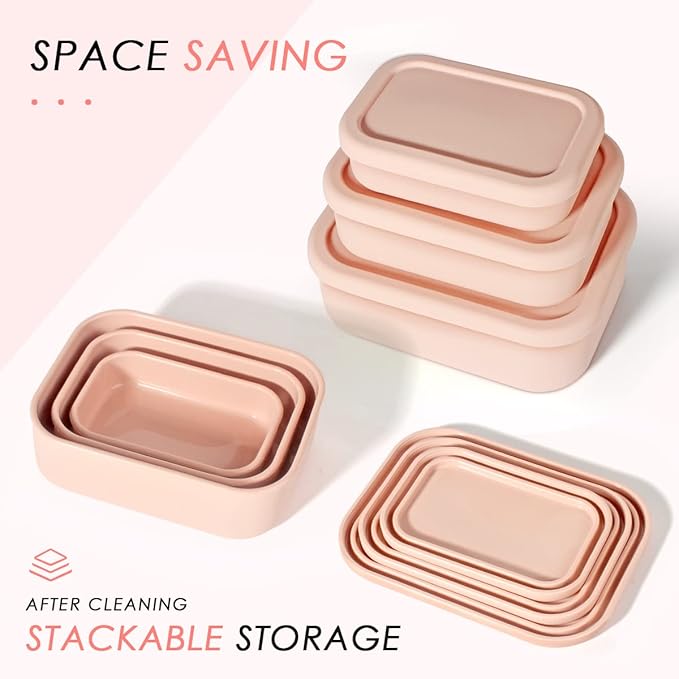 Silicone Food Storage Containers, Leak-Proof, Microwave & Dishwasher Safe