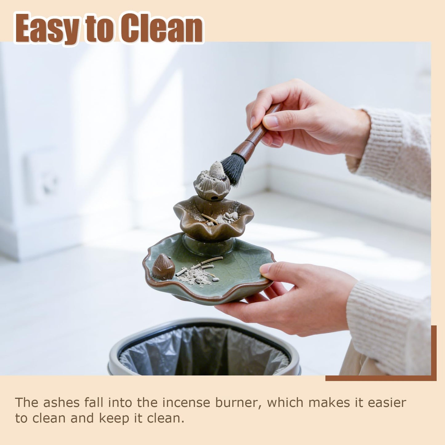 Waterfall Incense Burner, Lotus Backflow Incense Holder Ceramic Censer Cones Sticks Porcelain Holder for Home Décor, Meditation, Yoga, Spiritual Rituals (Light Blue)