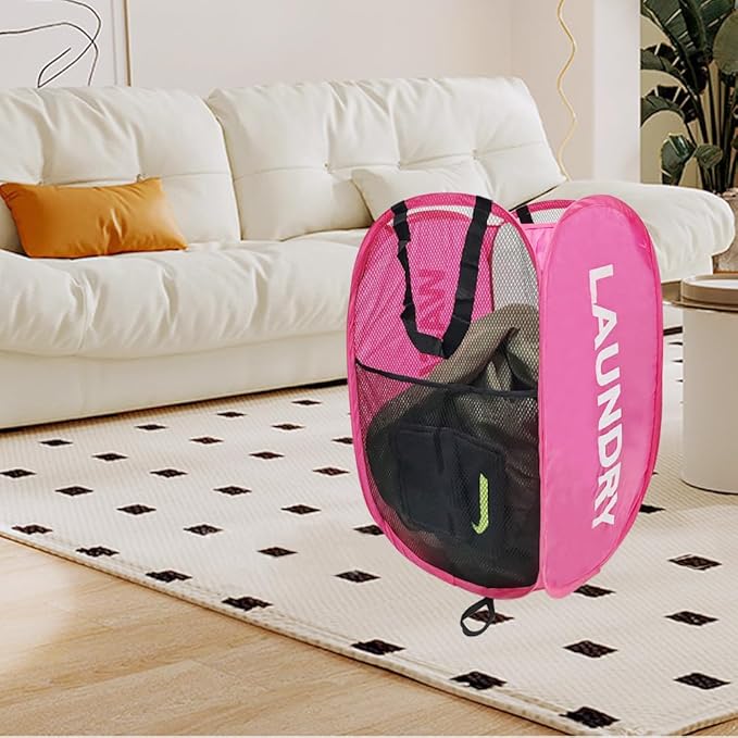 2 Pack Mesh Pop Up Laundry Hamper Collapsible Laundry Basket Pink Dirty Clothes