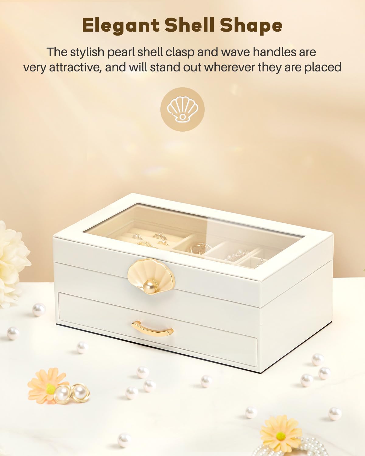 Enthralite Jewelry Box with 1 Drawers: Display Organizer for Earrings Necklaces - Christmas Gifts for Girls Women (White)