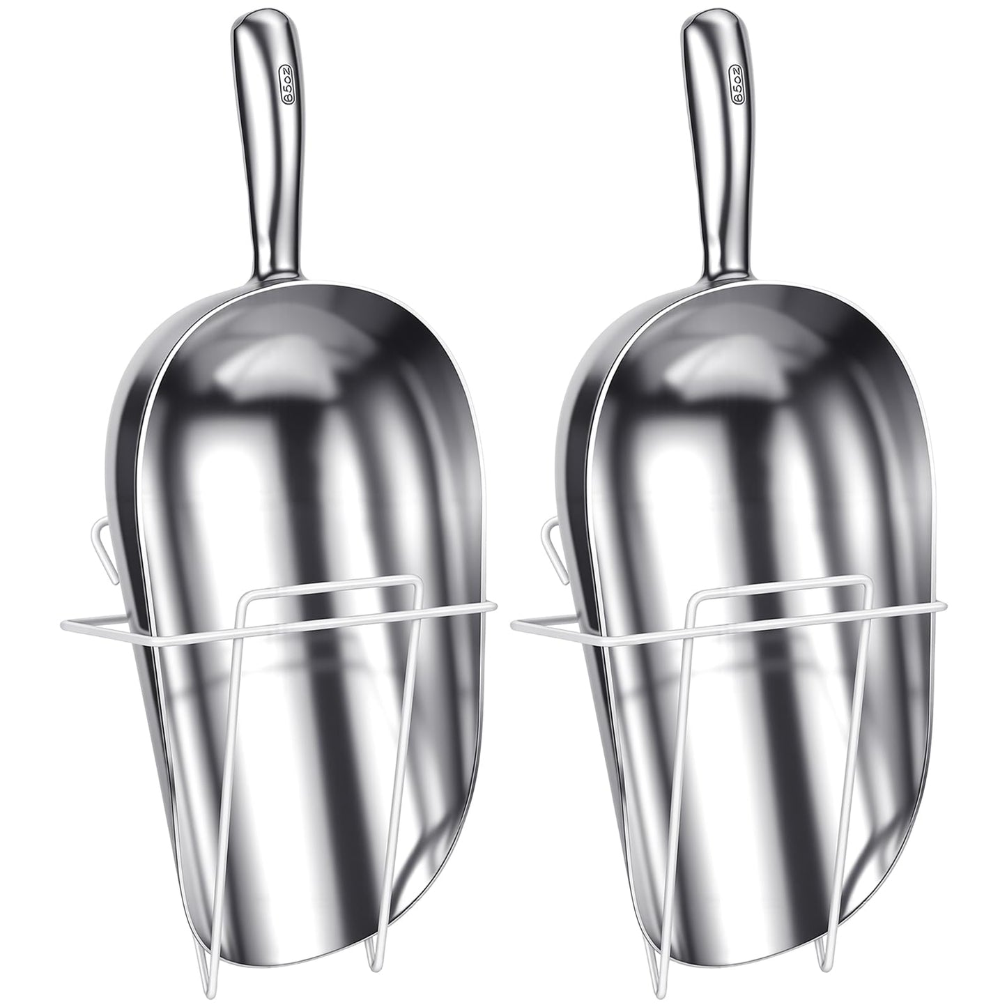 Teecyhooo 2 Set 85 oz Aluminum Ice Scoop with Holder Large Metal Utility Scoop Professional Grade Scooper for Ice, Flour, Candy, Sugar, Rice, Popcorn, Coffee, and Beans for Home or Commercial Kitchens