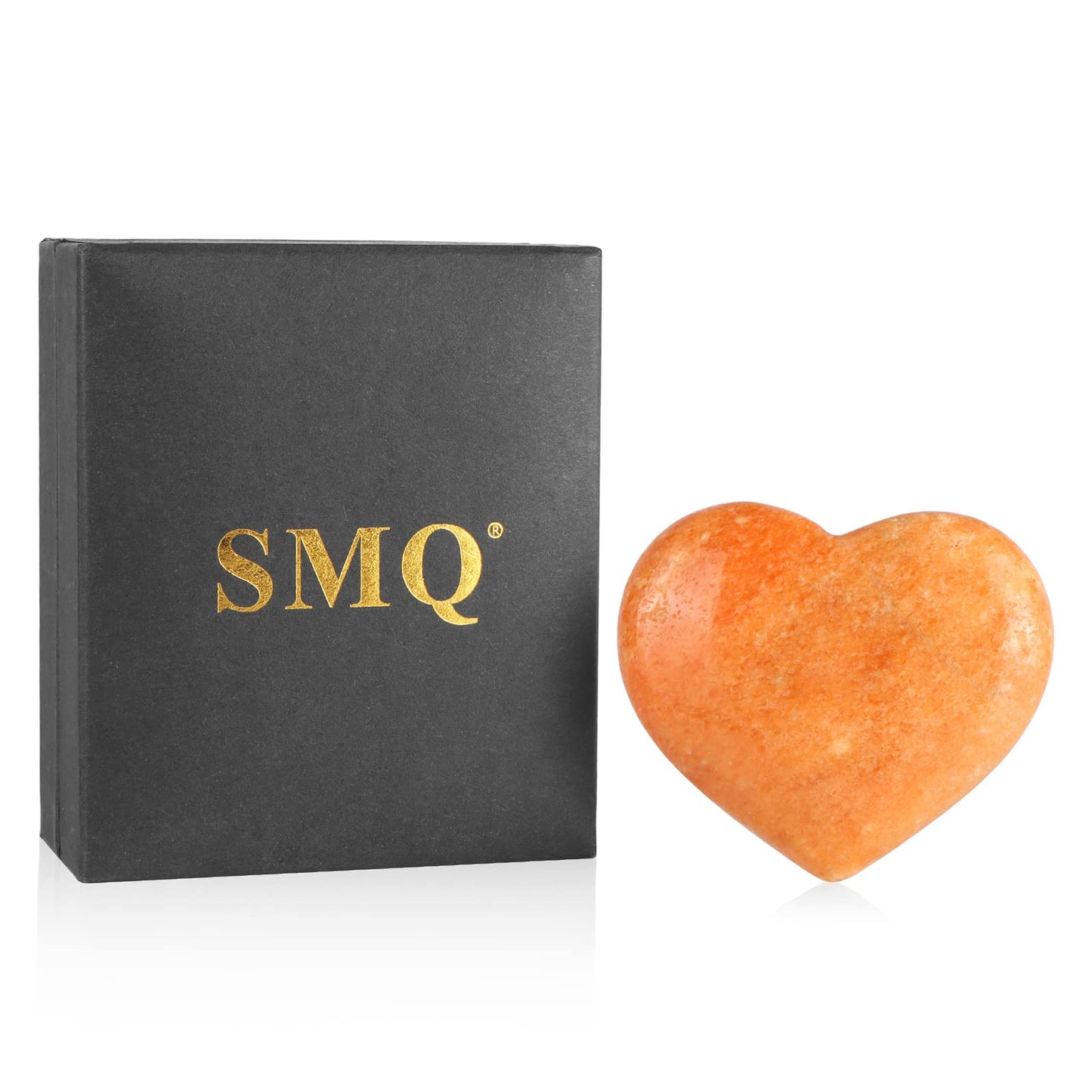 SMQ 60mm Orange Calcite Crystal Heart Shaped Worry Stone Hand Carved Polished Gemstone Pocket Palm Chakra Stones for Reiki Healing Meditation Valentines Anniversary Day Gifts