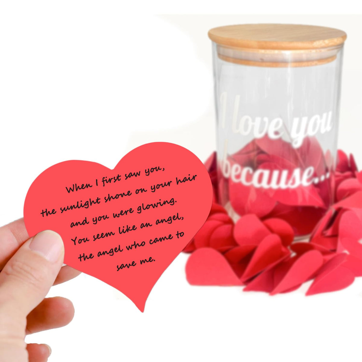 new I Love You Because Jar, Love Notes Jar with 50 Red Heart Shape Note, Gifts for Girlfriend Boyfriend Birthday, Love Message In The Bottle for Mom Dad,Newlywed Gifts for the Couple (love)