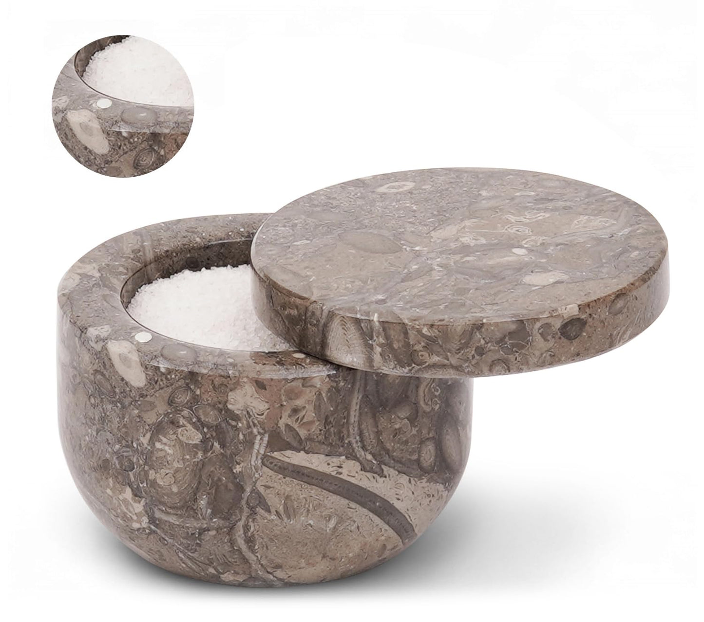EARTHEN CRAFTS Marble Salt Cellar with Swivel Lid 3 Inch Salt Box Oceanic Mini Salt and Spice Jar Storage Magnetic Lock Container, Salt Crock for Sea Salt, Flaky Salt, and Sugar