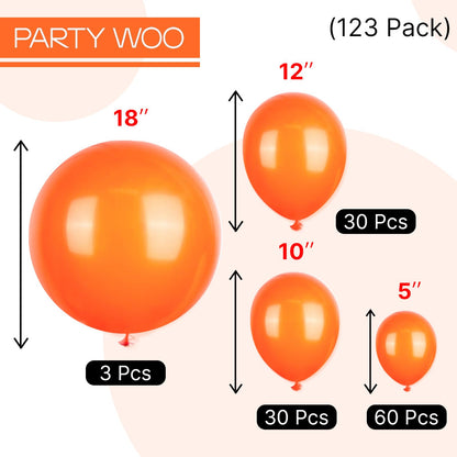 PartyWoo Orange Balloons 123 pcs Different Sizes of 18 12 10 5 Inch Fall Balloon Arch Kit Garland for Thanksgiving Halloween Little Cutie Baby Shower Birthday Party Decorations Orange-Y9