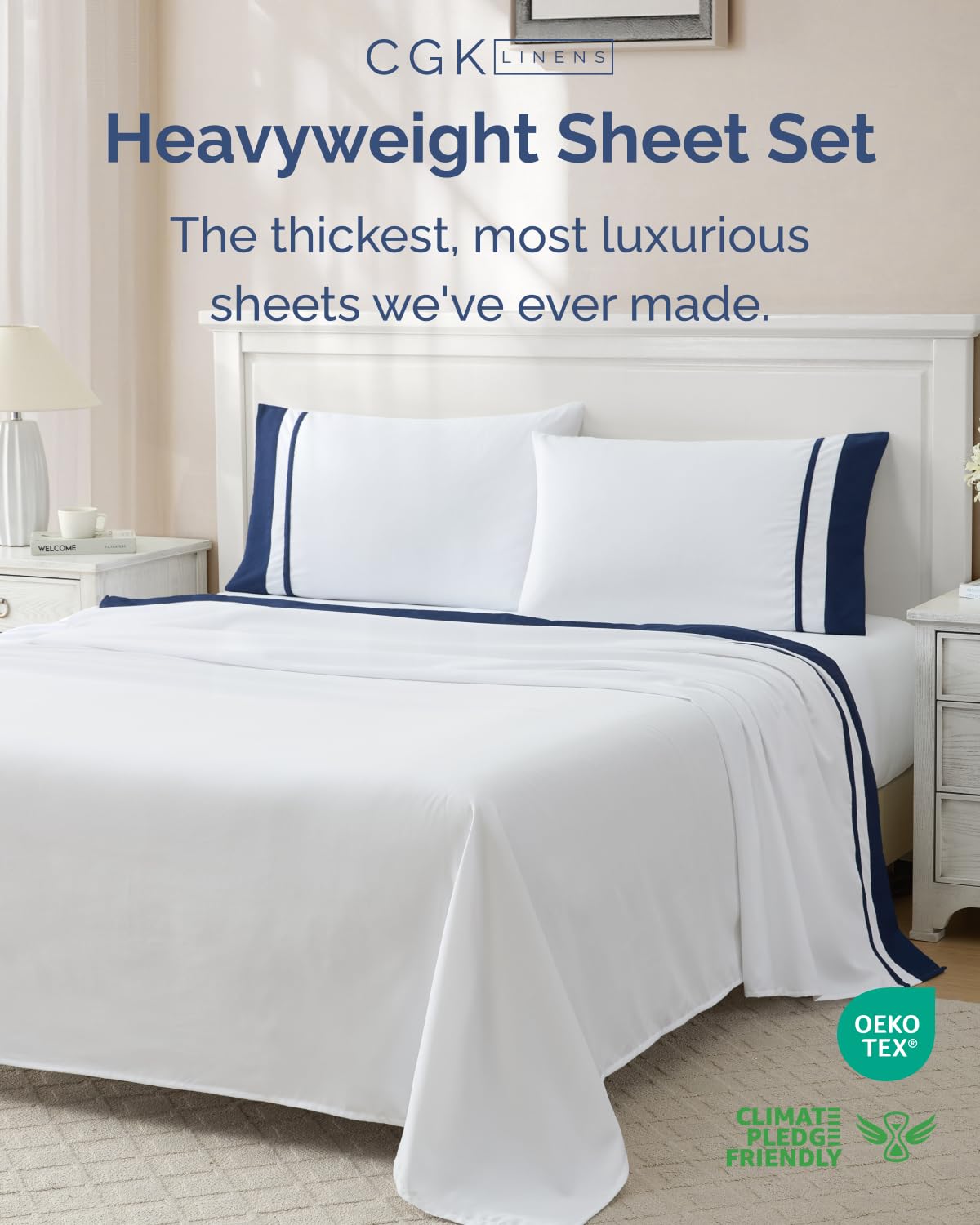 Extra Thick Heavyweight Queen Size 4 Piece Sheet Set - High End Super Luxury Queen Bed Set - Ultra-Soft, Breathable & Wrinkle Free - Premium Heavyweight Hotel Quality Sheets with Deep Pockets - Navy