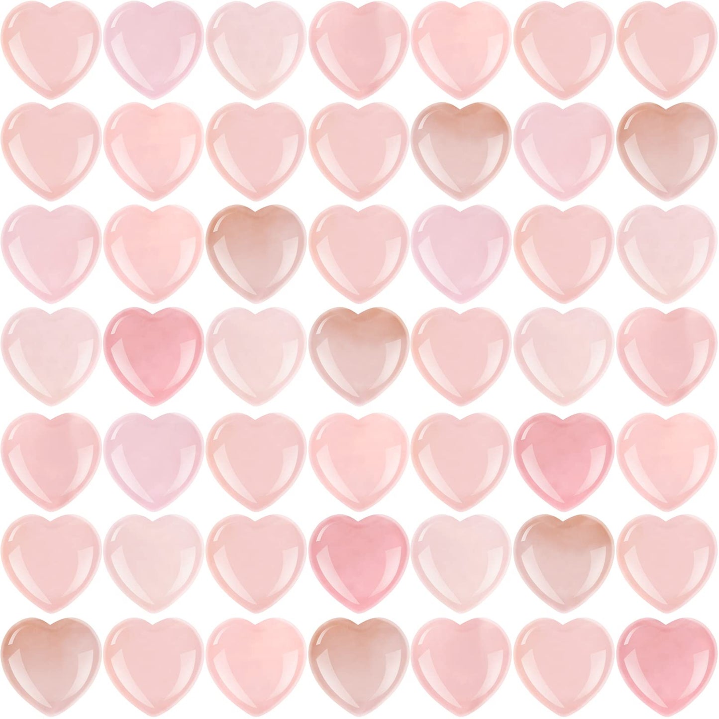 Fumete 50 Pcs Quartz Rose Heart Palm Stone Pieces Natural Healing Crystal 0.6 Inch Heart Shaped Pocket Gemstone Carved Palm Worry Stone