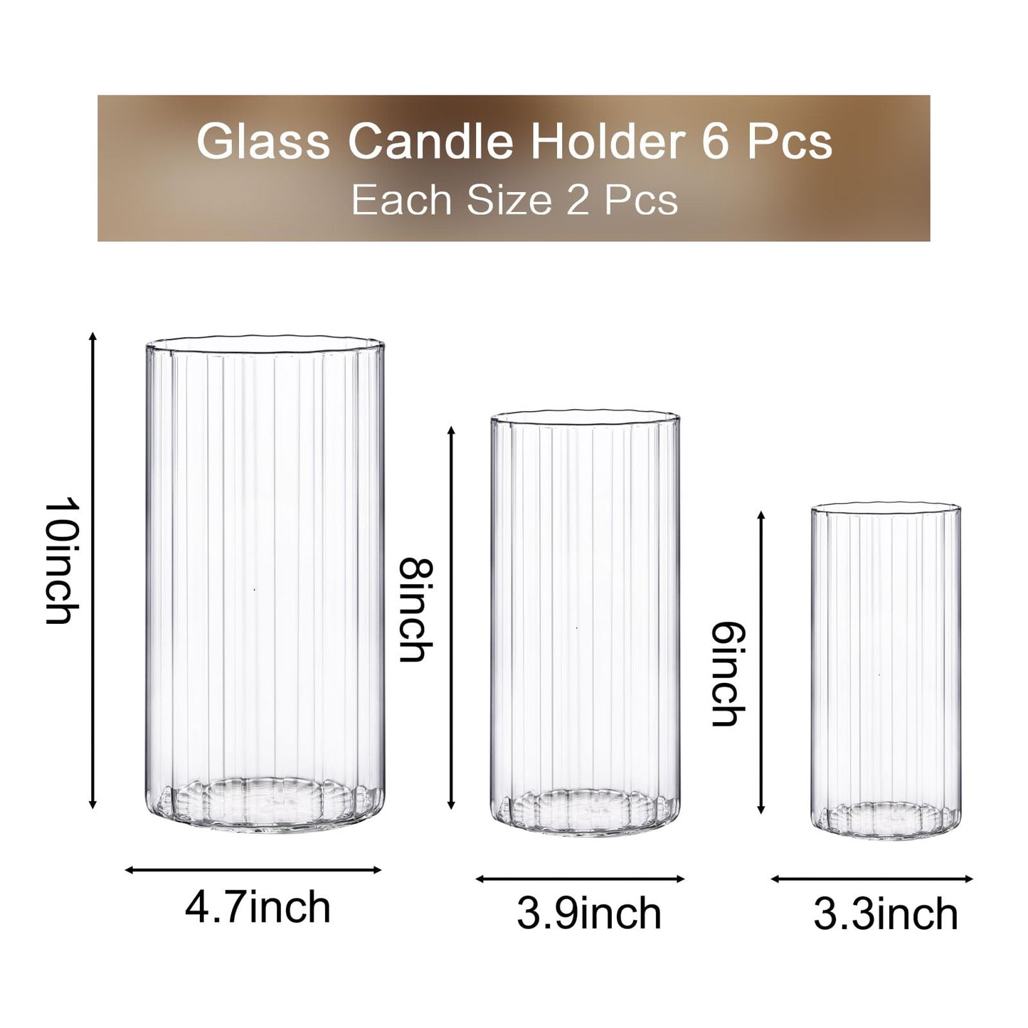 yshengood 6 Pcs Glass Hurricane Candle Holder Ribbed Glass Candle Holder - Elegant & Easy to Use, Perfect for Wedding, Holiday, Party Decor, Home and Event Essential