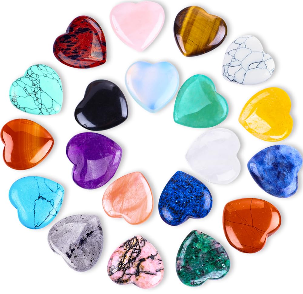 20pcs Natural Crystal Heart Love Shaped Healing Stones Polished Rocks Cute Mini Palm Chakra Gemstones Reiki Energy Balancing Stone for Meditation Birthday Gift 0.8 inch(20 mm)