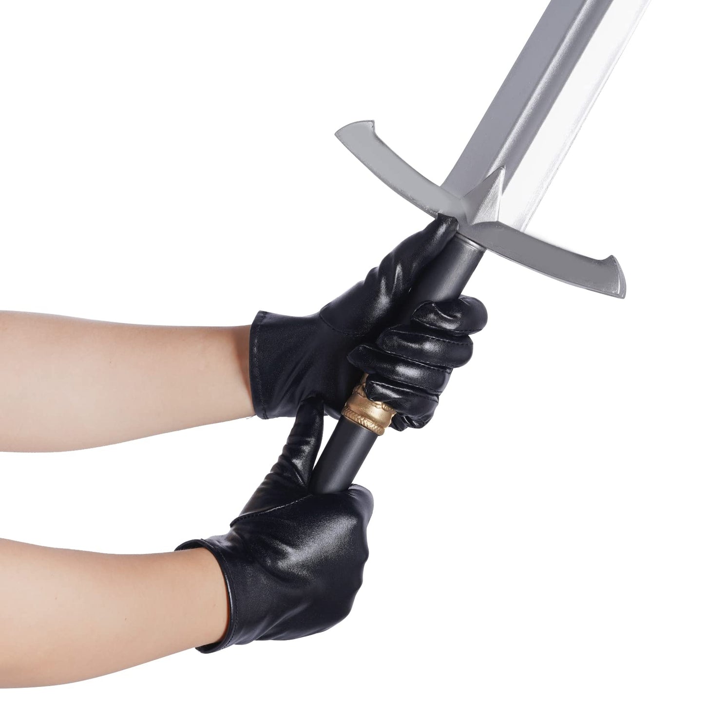 Rbenxia 1 Pair of Black Shiny Metallic Spandex Gloves Faux Leather Cropped Gloves for Halloween Cosplay Costume Party Favors
