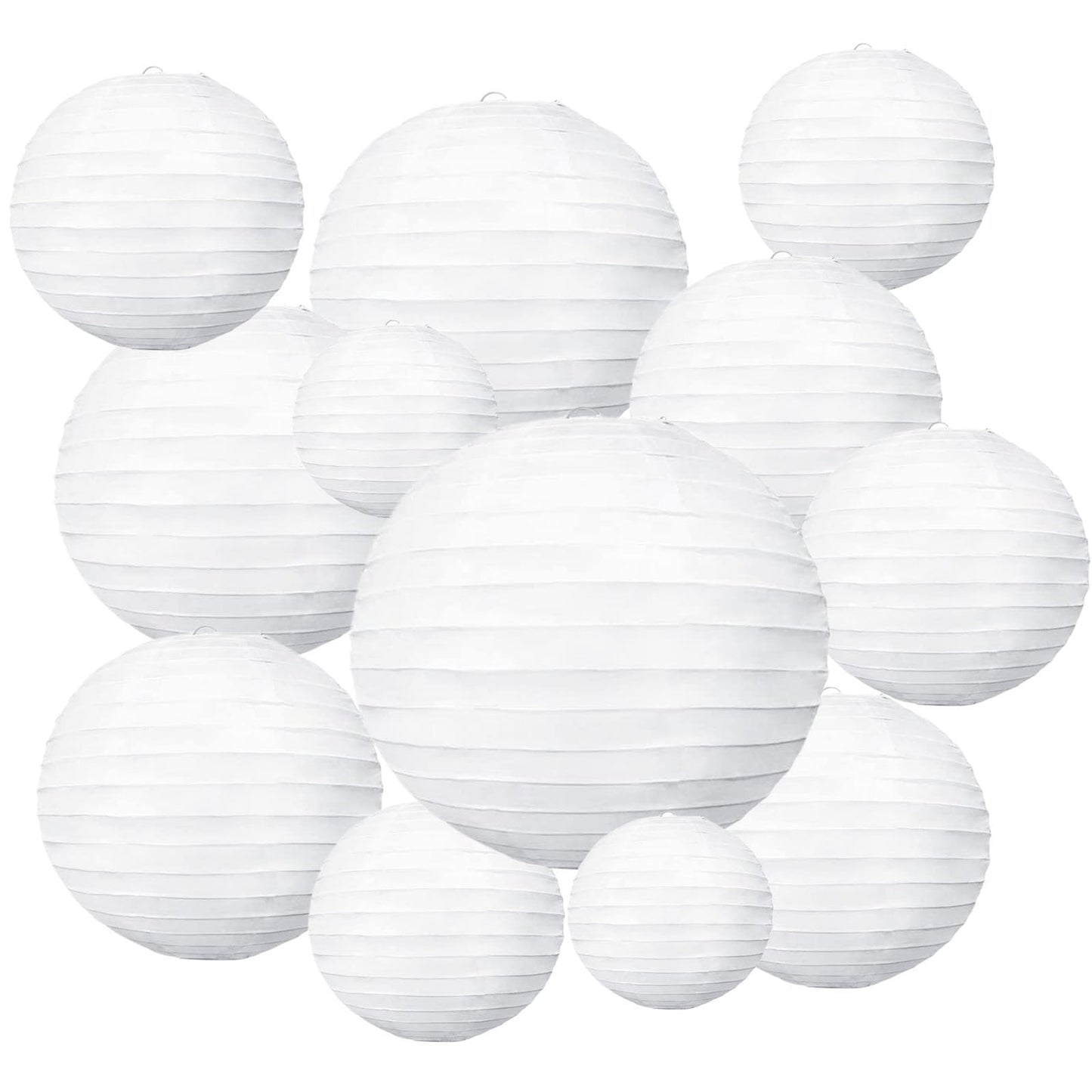 20Pcs White Paper Lanterns for Parties, 6” 8” 10” 12” Chinese Asian Hanging Round Paper Lanterns for Birthday Wedding Halloween Christmas Home Decor Party Decor