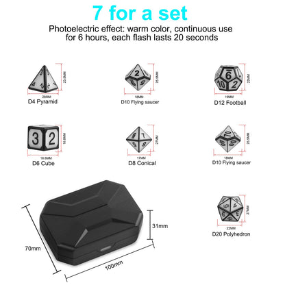 HTPOW Light Up DND Dice Set of 7 USB Rechargeable Role Playing Dice with Charging Box, Valentine's Day Gift Shake to Light up LED Dice for Dungeons and Dragons Role Playing Tabletop Games