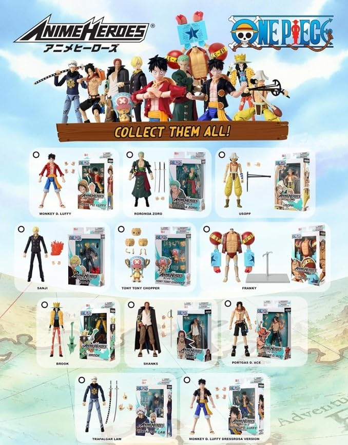 BANDAI Anime Heroes One Piece Figures Monkey D. Luffy Action Figure | 17cm Articulated Luffy Anime Figure With Swappable Hands One Piece Action Figures Pirate Toys Range