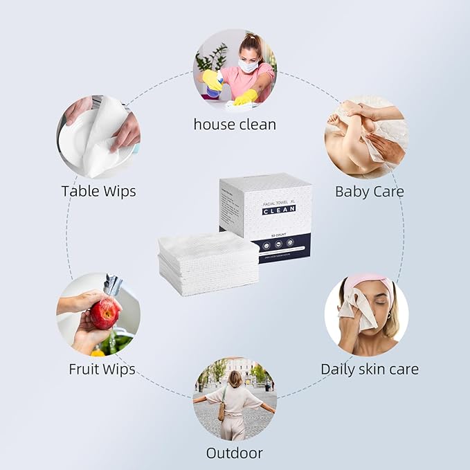 Disposable Face Towels XL, Viscose Biodegradable Large Dry Wipes, Super Soft &