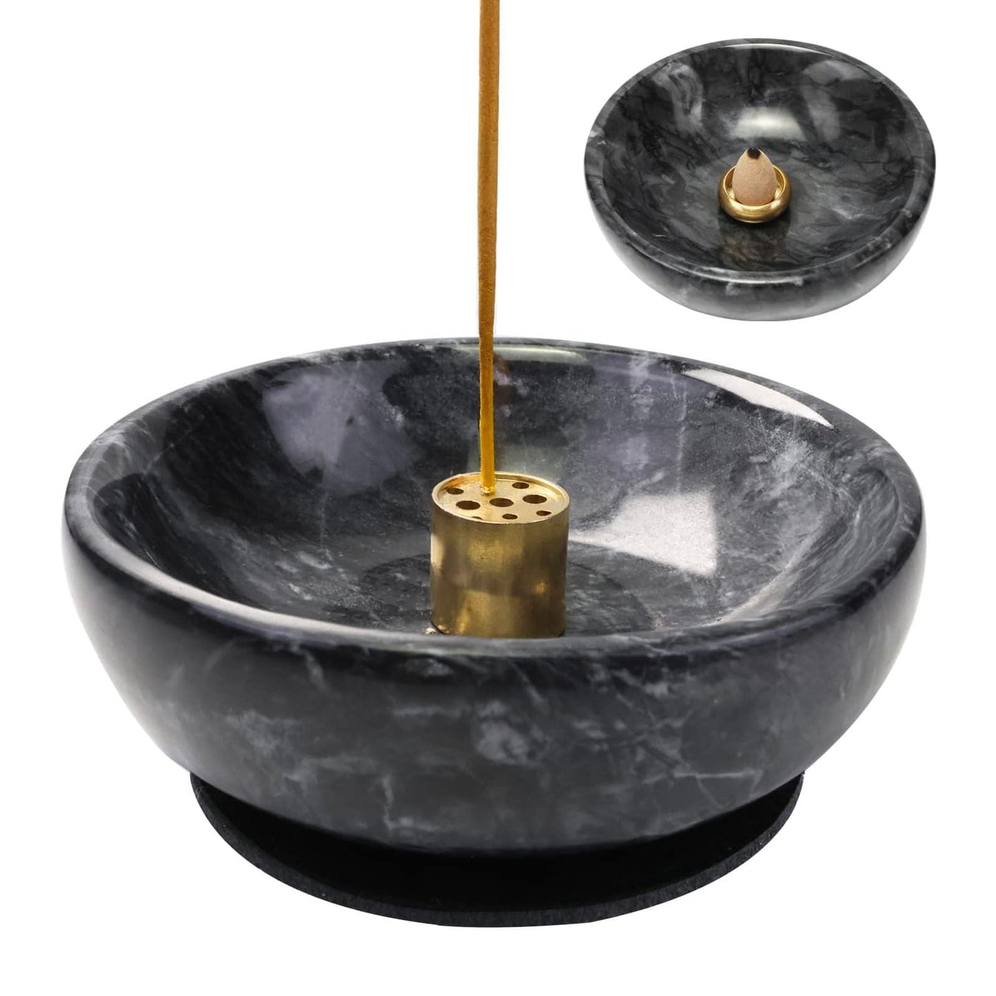 Wadayu Handmade Natural Marble Incense Holder for Sticks and Cones-with 9 Holes, Multi-Functional Incense Burner Holder for Incense Sticks and Cones, Perfect Home Decor(Black, 4.7inch)