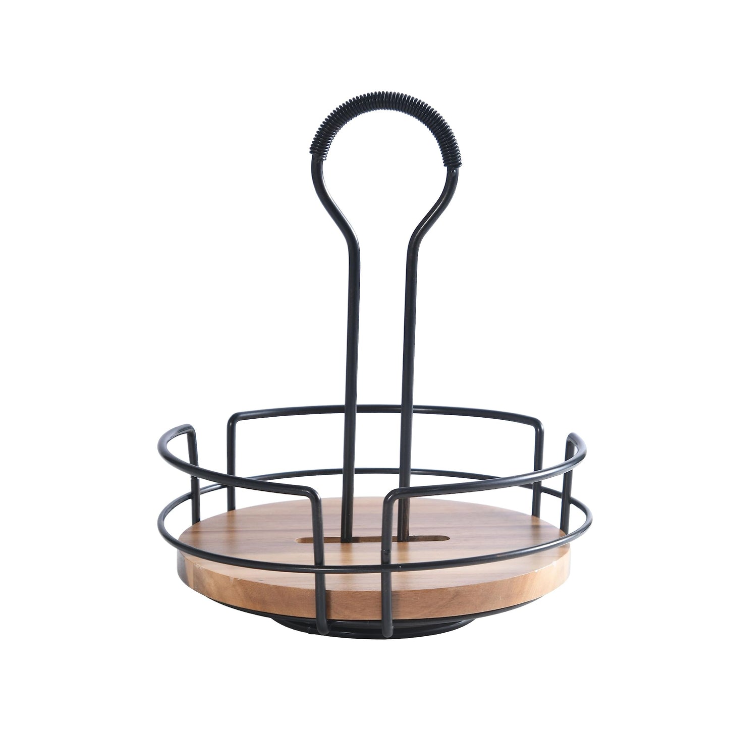 Mikasa Gourmet Basics Hanover Condiment Caddy with Rotating Caddy Organizer Design, Acacia Wood Insert - Durable, BPA-Free, Heavy-Gauge Carbon Structured Steel for Condiment Storage