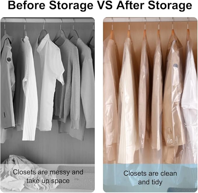 BEISHIDA 50PCS 60 Inch Plastic Garment Bag-Plastic Clear Dry Cleaner Laundry