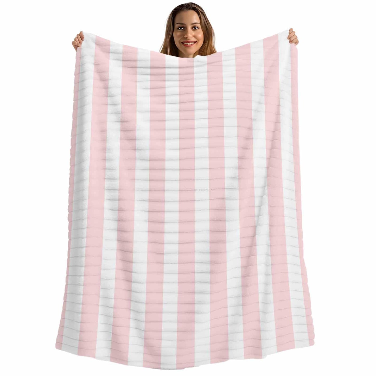 Pink Striped Throw Blanket, Farmhouse Vertical Stripes Fluffy Soft Blankets for Couch Bed Travel, Simple Plush Microfiber Striped Flannel Modern Blankets, Lightweight Sofa Blankets 30"x40"