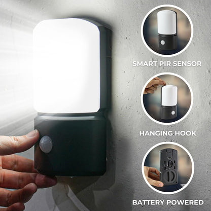 Festive Lights - 15.5cm Battery Powered PIR Motion Sensor Wall Light – Outdoor IP44 Weather Resistant, 2 White SMD LEDs – Security & Welcome Lighting for Gardens, Doorways, Home Entrances & Camping