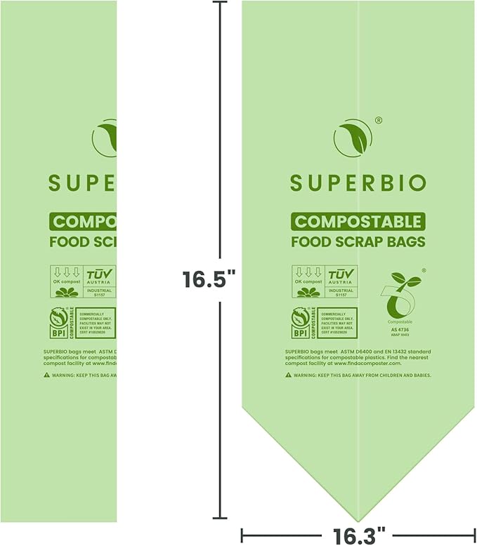 SUPERBIO 2.6 Gallon Compostable Food Waste Bags, 1 Pack, Flat Top Food Scrap
