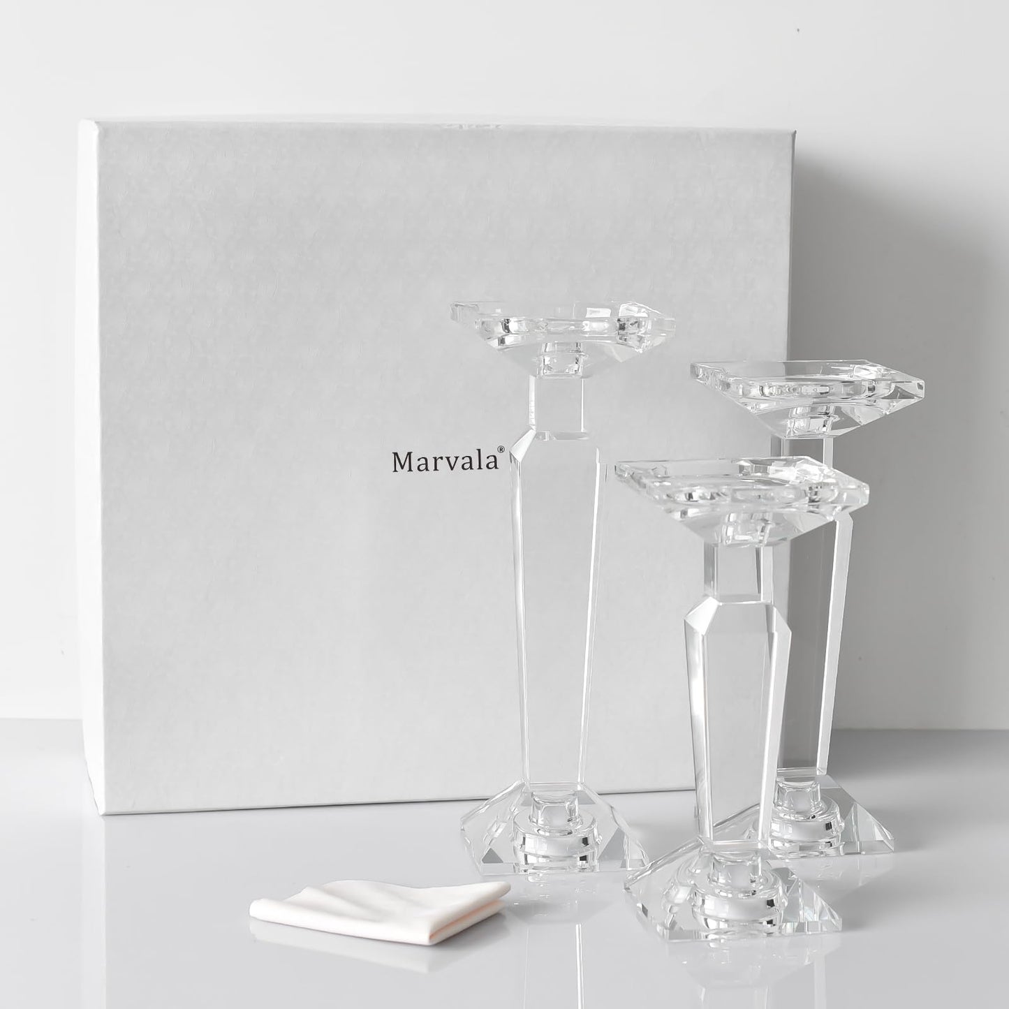 Marvala Crystal Candelabra Set, Dual-Sided Candle Holder Reversible for Taper, Tealight & Pillar Candles 3-in-1 Versatile Stand for Table, Wedding, Christmas, Home Holiday Decor (Set of 3-SML)