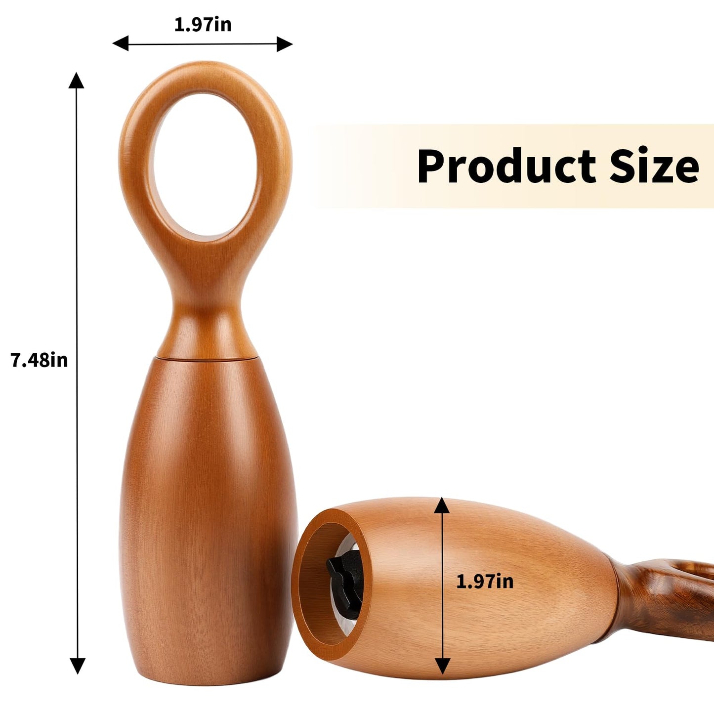 BestYiJo 2 Pack Acacia Wood manual Salt and Pepper Grinder Set, Adjustable Coarseness, Refillable Design, Perfect for Home Kitchen, Dining Table, Ideal Gift for Gourmet Lovers