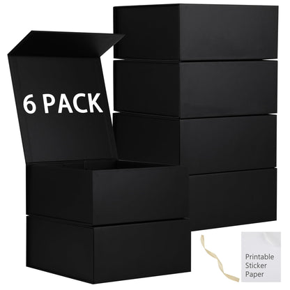 MUMUPACK 6 Pack Black Gift Boxes With Lids,9x9x4 Inch Bridesmaid Proposal Box And Printable Stickers,Proposal Boxes With Ribbon For Wedding, Packaging, Present, Birthday