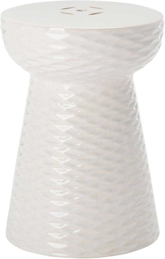 Safavieh Castle Gardens Collection Daphne White Glazed Ceramic Garden Stool