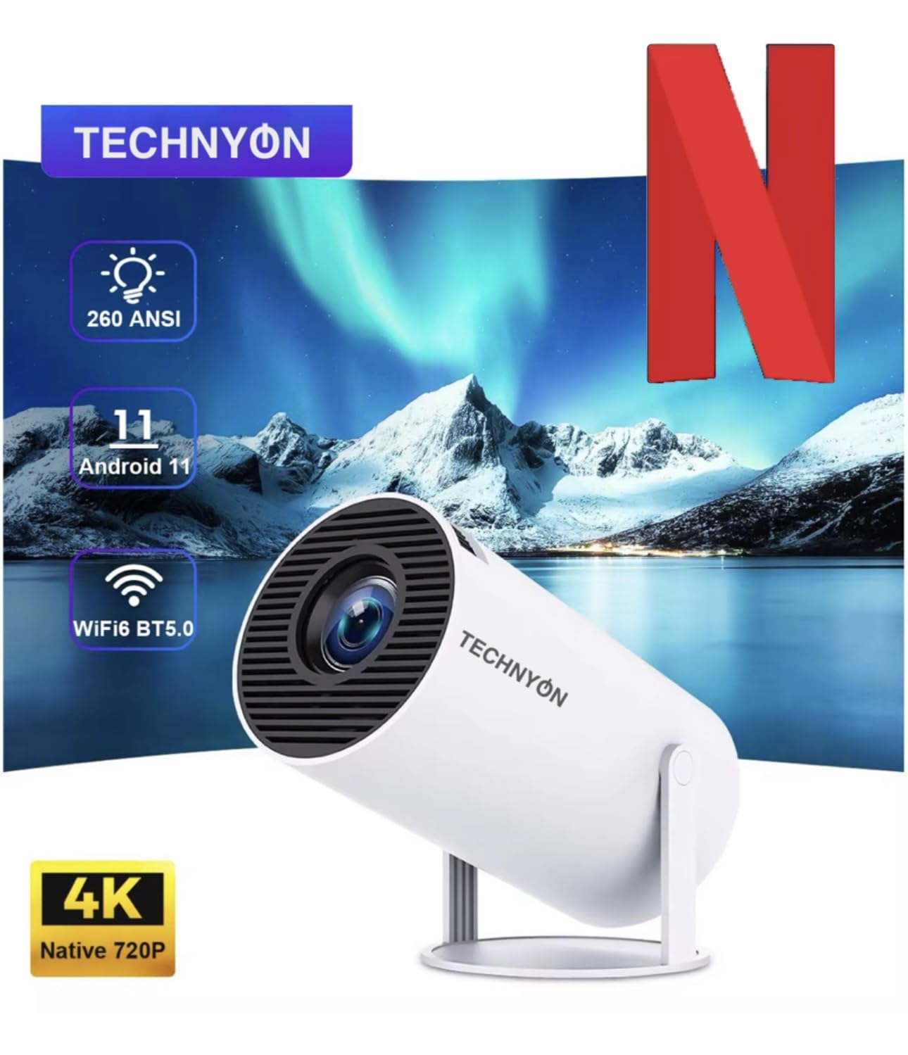 Technyon HY300 PRO+ 2025 | 1080P Full HD WiFi Projector with Android 11.0 – 12000 Lumens Portable Home Theater & Outdoor Movie Projector | Screen Mirroring for iOS/Android | Gaming & HDMI Compatible