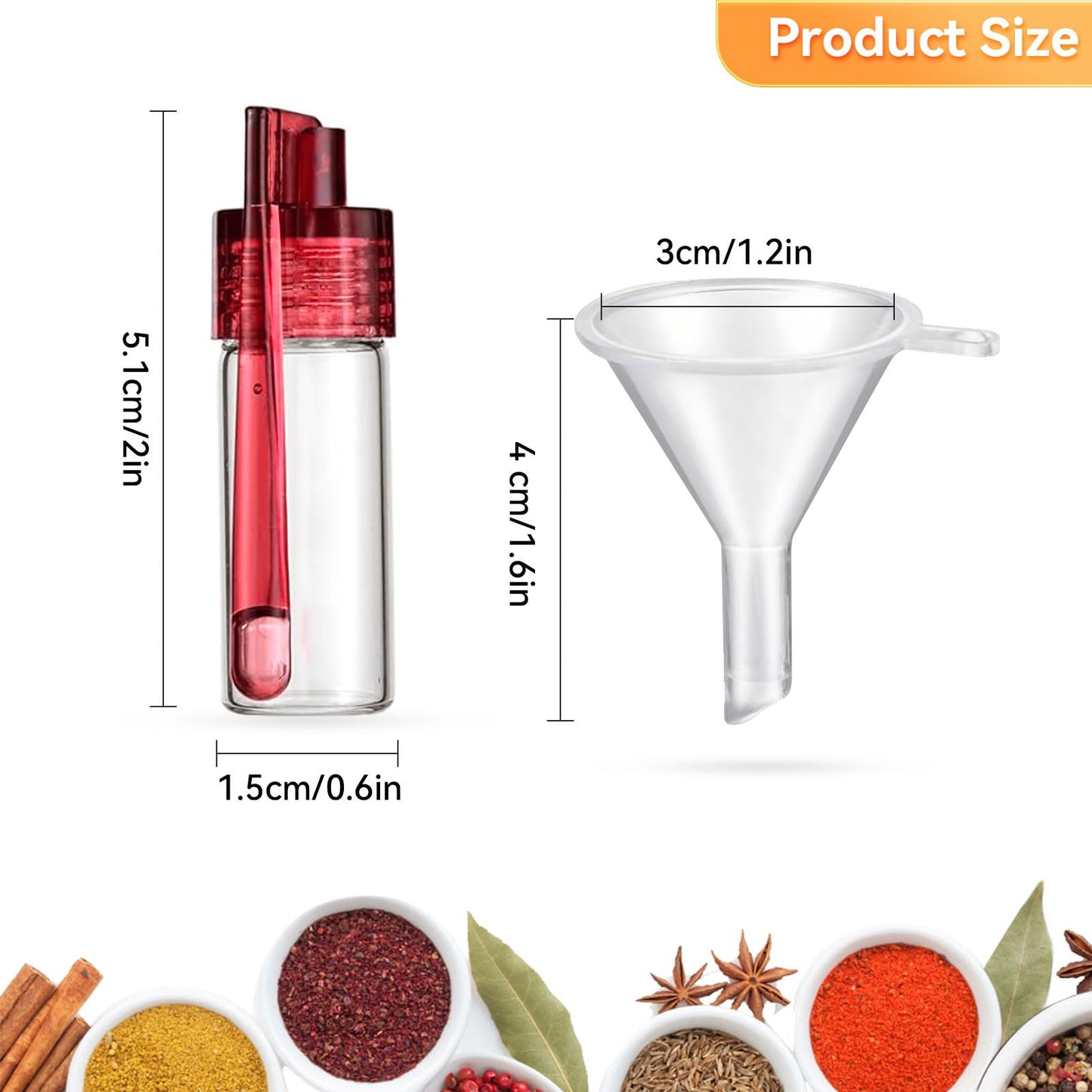 6-Pack Mini Seasoning Jars, Portable Condiment Dispensers with Spoon, Airtight & Transparent Glass Vials, 5ml Capacity Each, for Camping, Outdoor Activities, Travelling, and Kitchen Daily Use
