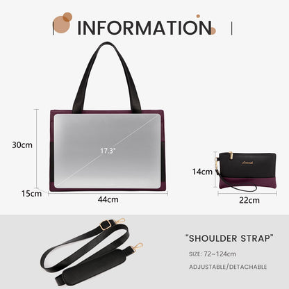 LOVEVOOK Laptop Bags for Women 17.3 Inch Ladies Work Bags Large Tote Bag with Laptop Compartment Designer Handbag Stylish PU Leather Briefcase for School Shoulder Bag for Office Business, Purple