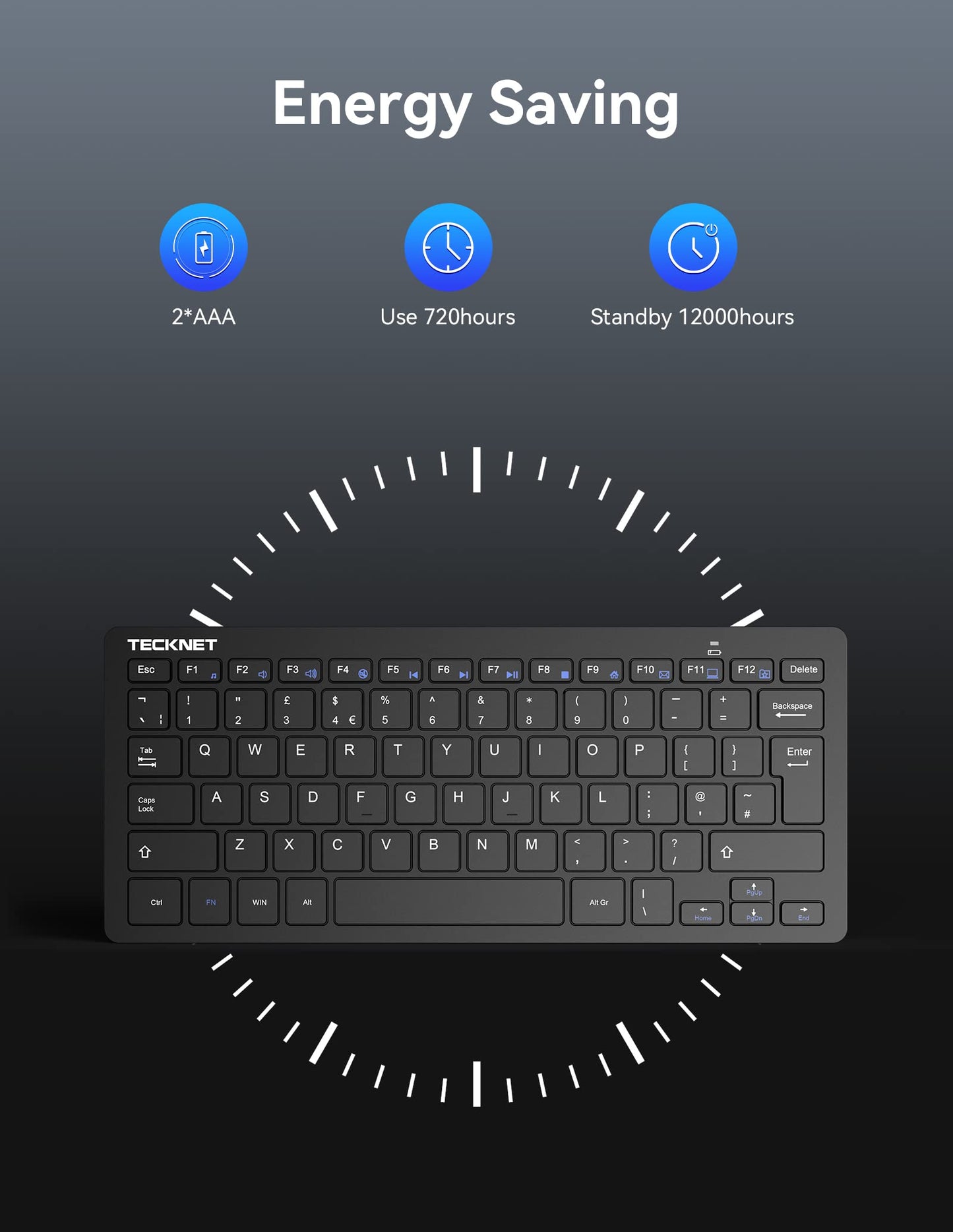 TECKNET 2.4G Wireless Keyboard For Windows/Chrome OS, UK Layout Compact Mini Keyboards, Small Silent Whisper-Quiet Keyboard with 12 months Battery Life (Black)