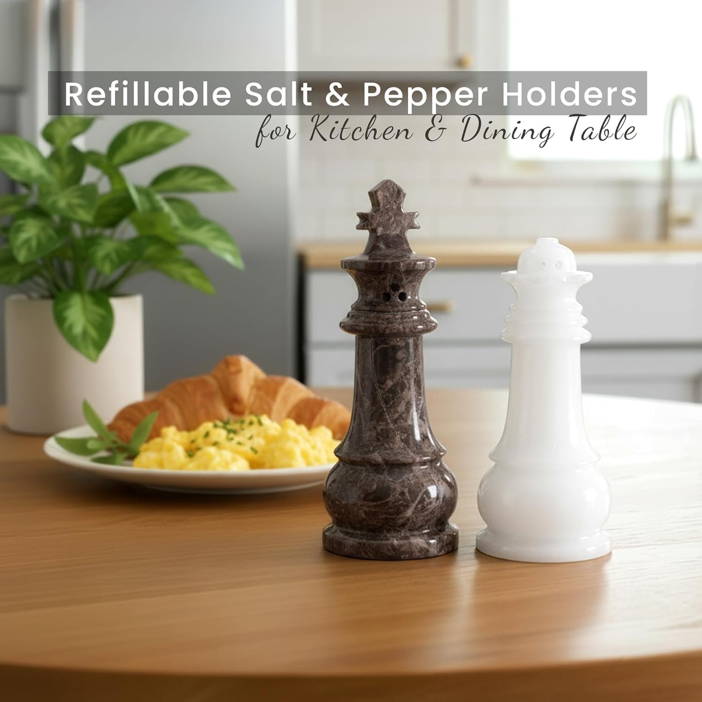 EarthenTones Marble Salt and Pepper Shaker Set, Handmade Oceanic & White Kosher Salt & Spice Shakers, Salt and Stone Kitchen Décor for Countertop Storage, Luxury Home and Gift Accessory