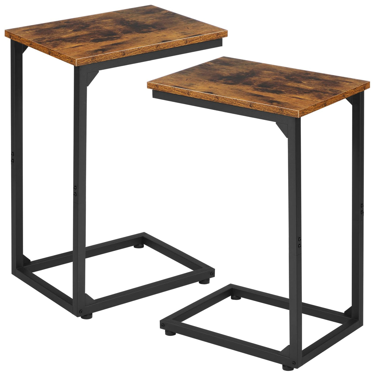 AMHANCIBLE C Shaped End Table Set of 2, Couch Side Table that Slide Under Sofa, Narrow Small Space TV Trays for Living Room, Bedroom, Rustic Brown HET02CBR