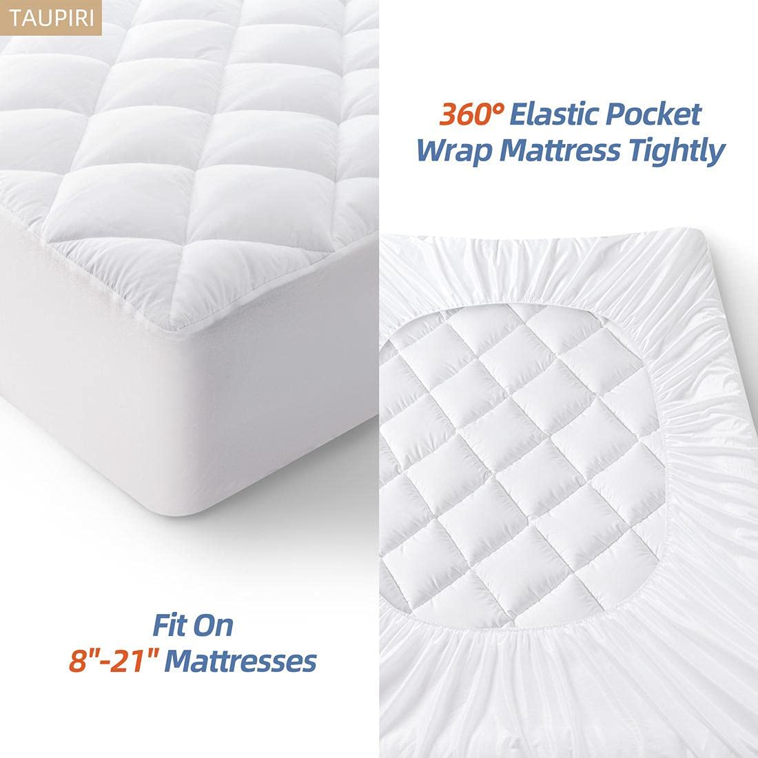 Taupiri King Quilted Mattress Pad Cover with Deep Pocket (8"-21"), Cooling Soft Pillowtop Mattress Cover, Down Alternative Mattress Protector Topper, White