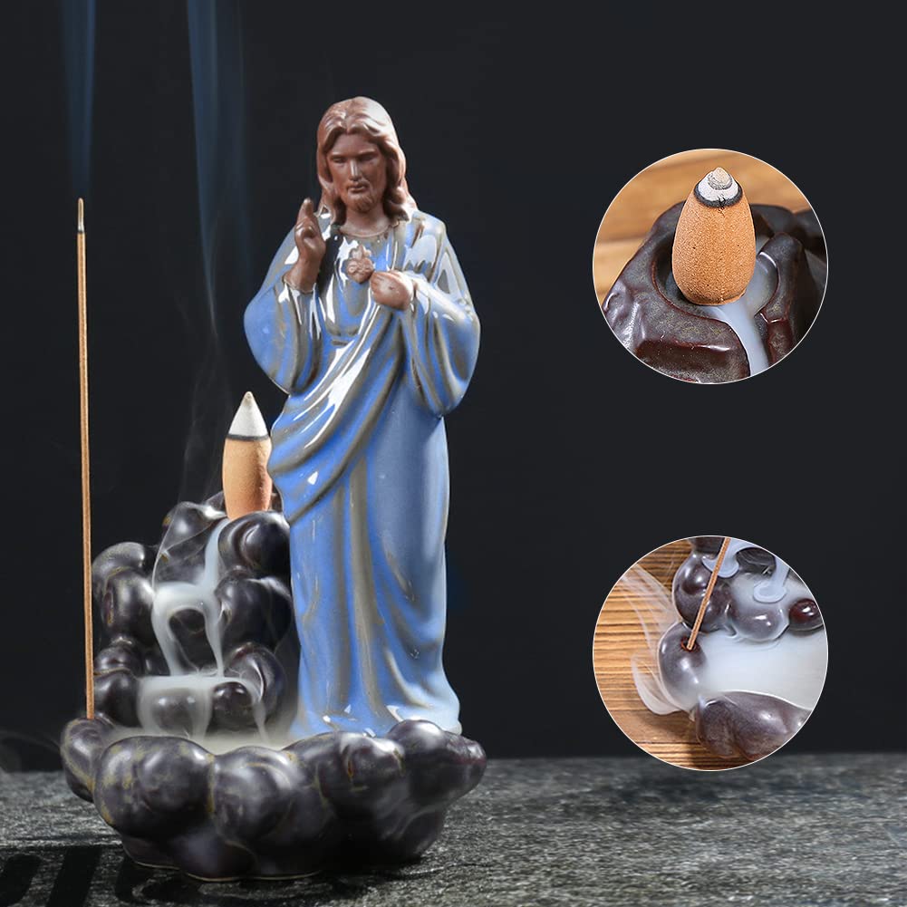 OLizee® Ceramic Jesus Incense Holder Waterfall Incense Cone Burner Backflow Incense Cone Holder Backflow Incense Cone Burner Incense Stick Holder for Meditation Yoga