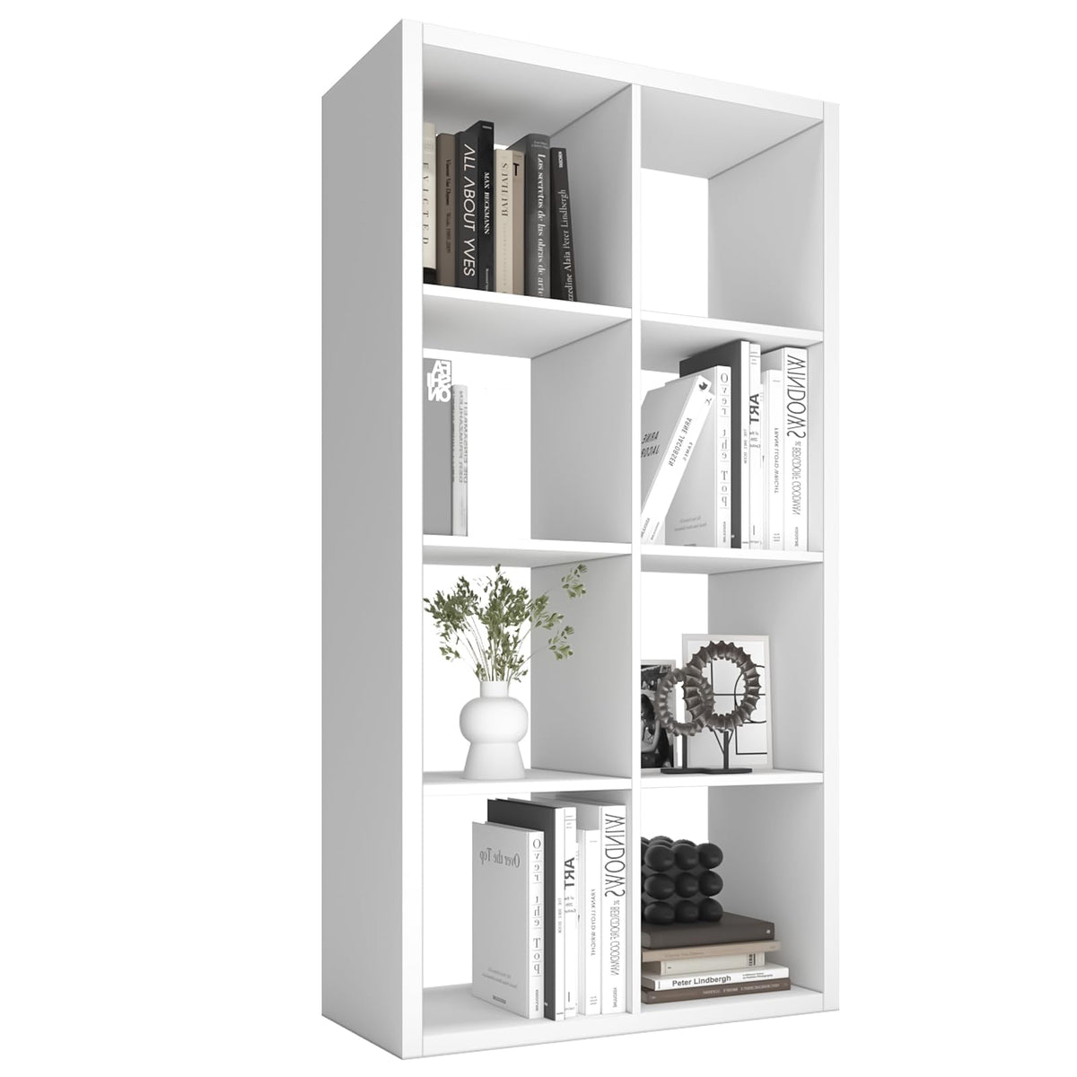 Endearing Limons【2026 Wooden Thick Border 8 Cube Shelf Storage Organizer with Anti-Tipping Kits + Reversible Open Back Bookcase (11 x 11 Unit Cell White)