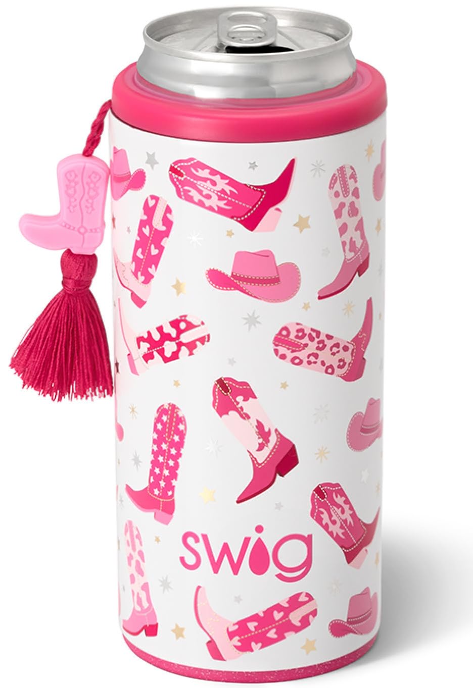 Swig Life Skinny Can Cooler, 12oz Insulated Slim Can Holder, Stainless Steel Bottle Cooler, Cowgirl Gifts, 21st Birthday Gifts, Bachelorette Party Gifts for Women (Let's Go Girls)