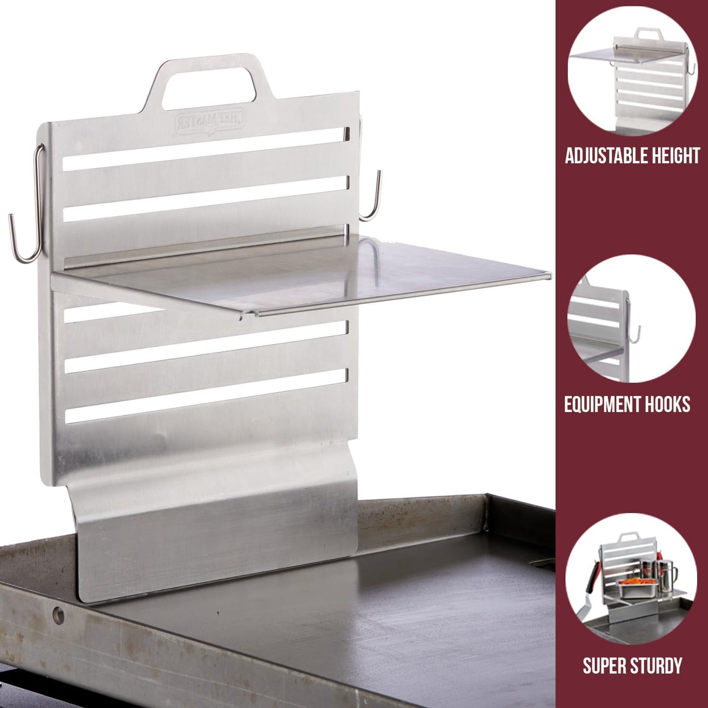 Chef Master Steam Pan Insert & Adjustable Griddle Shelf Set – Organizer & Condiment Holder for Utensils, Ingredients & BBQ Cooking - Grill Accessories for Outdoor Grill - 90260 & 90316