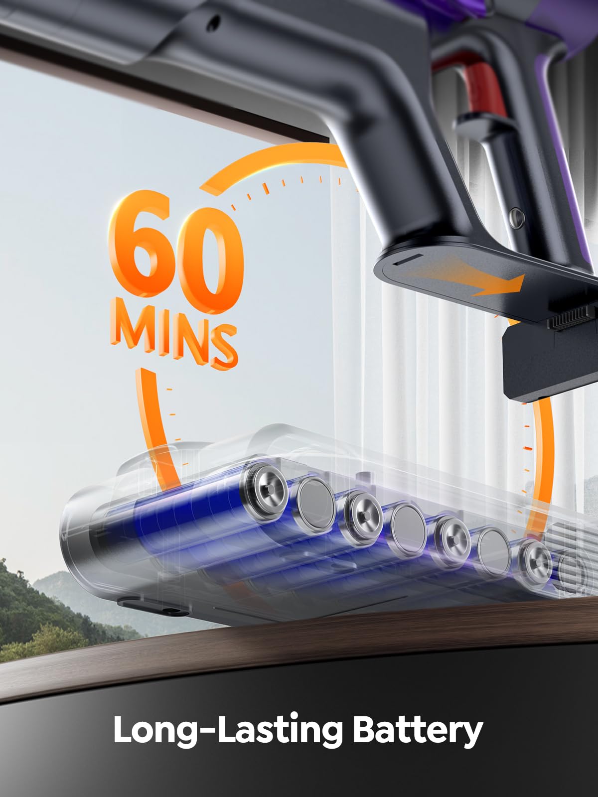 Cordless Vacuum Cleaner, 550W 45KPA 60 Mins Runtime Vacuum Cleaners for Home, Stick Vacuum with Self-Standing, Wall Mount Charging and Intelligent Auto Mode, Handheld Vacuum for Pet Hair/Carpet/Floor