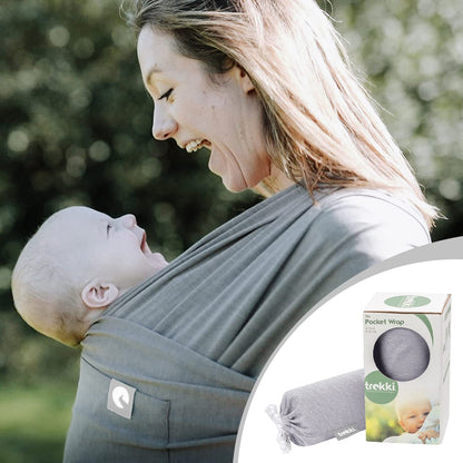 Baby Sling Wrap with Large Front Pocket - Naturally Soft Baby Wrap Carrier - Cotton Baby Sling Carrier From Birth - Baby Sling Newborn to Toddler Carrier - The Pocket Wrap™ by Trekki (Earth)