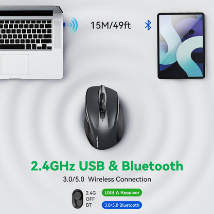 TechRise Bluetooth Mouse, Rechargeable Wireless Mouse (BT5.0/3.0 & 2.4G), 4800DPI Adjustable, 6-Button Silent Computer Mice, USB A Ergonomic Wireless Mouse for Laptop PC Mac, Grey