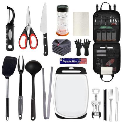 Yorkenbe Large Camp Kitchen Organizer, High Capacity Camping Cooking Utensils Bag, with Paper Towel Holder, Multi-pocket Waterproof Camping Utensils Holder for BBQ Outdoor Cooking Essentials