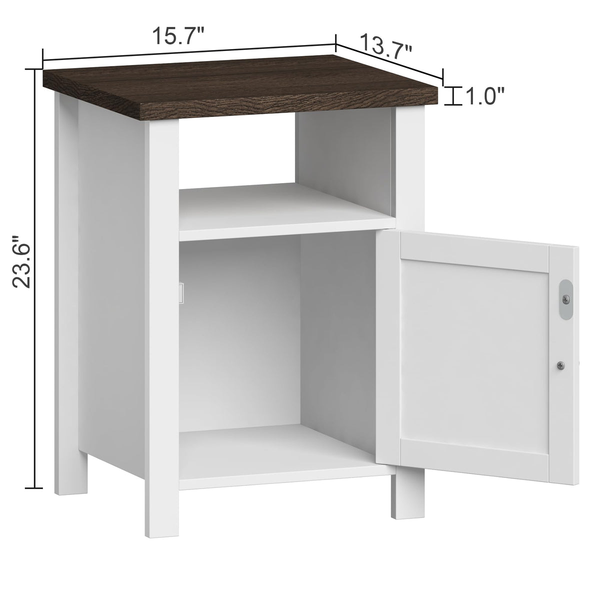 ChooChoo Farmhouse Nightstands Set of 2, Wooden Night Stand with Storage and Open Shelf, Rustic End Table Set of 2 for Bedroom, White & Brown