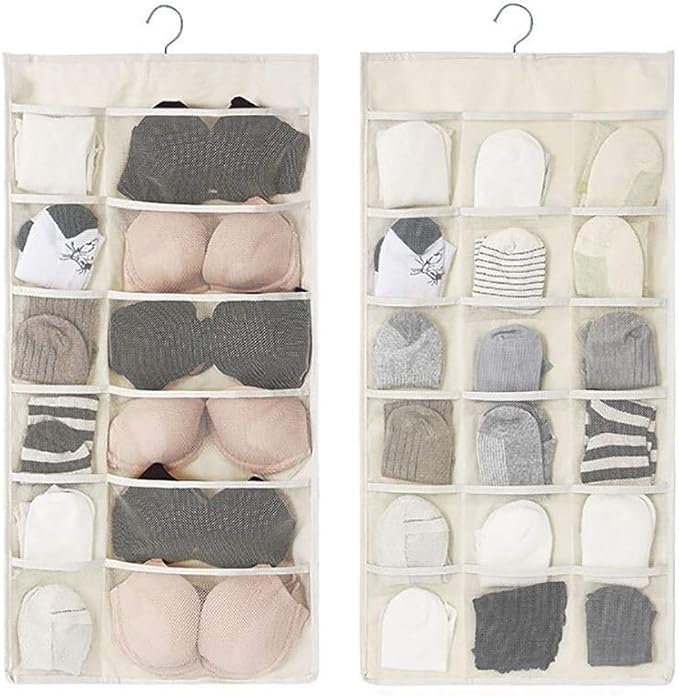 Closet Hanging Organizer with Mesh Pockets & Rotating Metal Hanger, Dual Sided