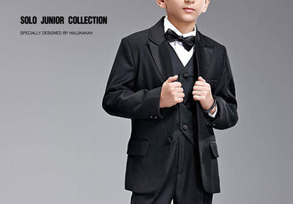 HALUKAKAH Kids ● Solo Junior ● Boy's Genuine Leather Bracelet Black 6-12 Y/O. Titanium Silver Chain Magnetic Clasp 7"/18cm with Free Giftbox
