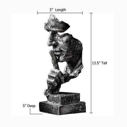 Scekackdv Silence is a Golden Statue Modern Mens Creative Office Home Room Decorations Sculpture Friends Bookshelf Decorative 4.7 x 4.3 x 13.18in(Silver) Modern Home Décor