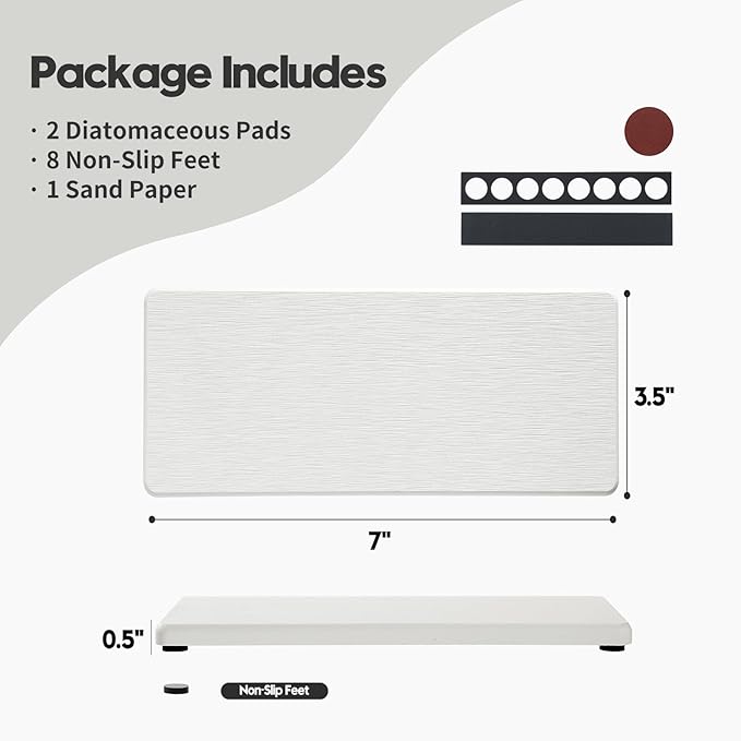 2PCS 7"x3.5" Water Absorbing Bathroom Sink Vanity Trays, Diatomite Stone Quick