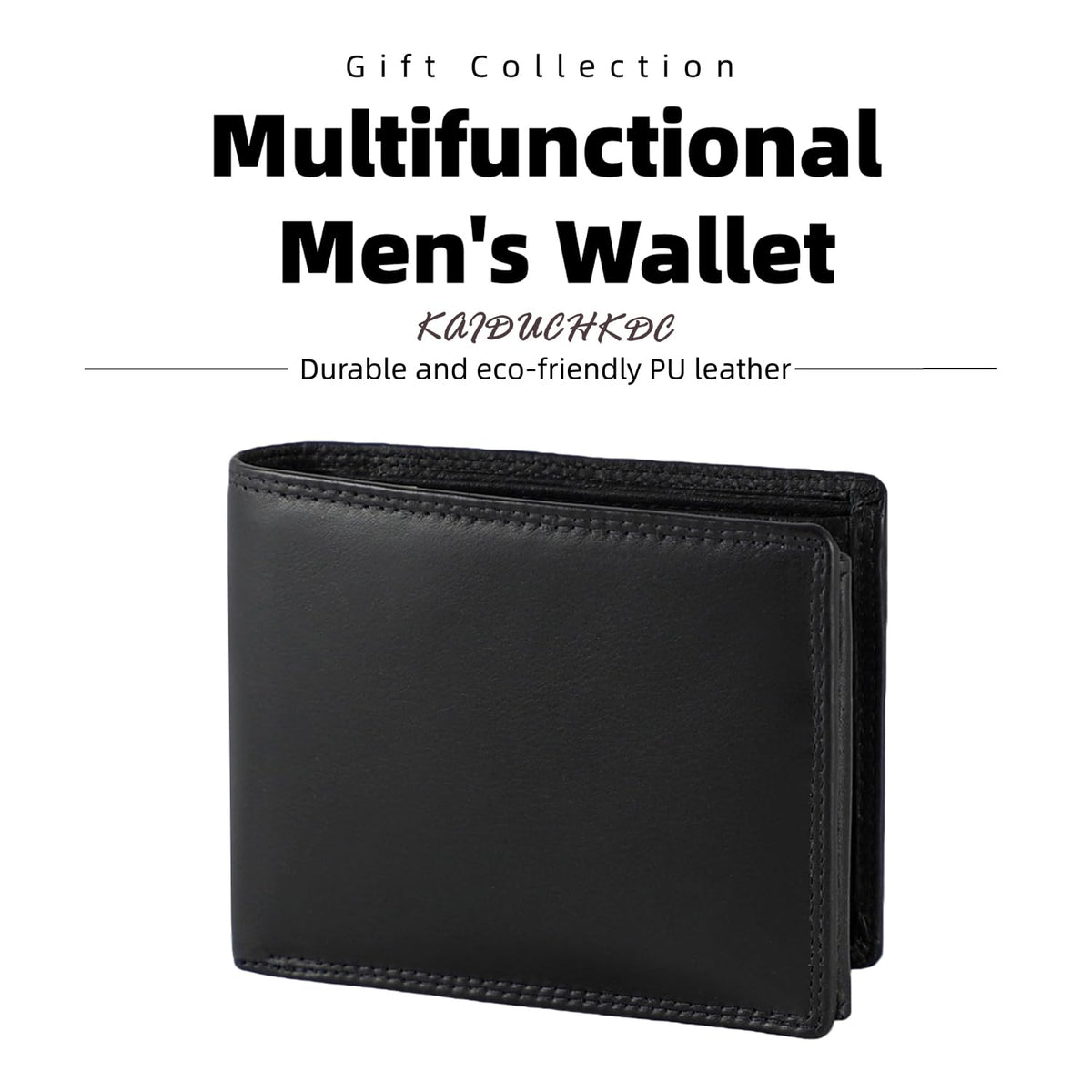 KAIDUCHKDC Mens Trifold Wallet with 3 ID Window & 15+ Card Slots, PU Leather Bifold Wallet for Men, Multi-Card Holder with Double Stitched for Business Travel, Black