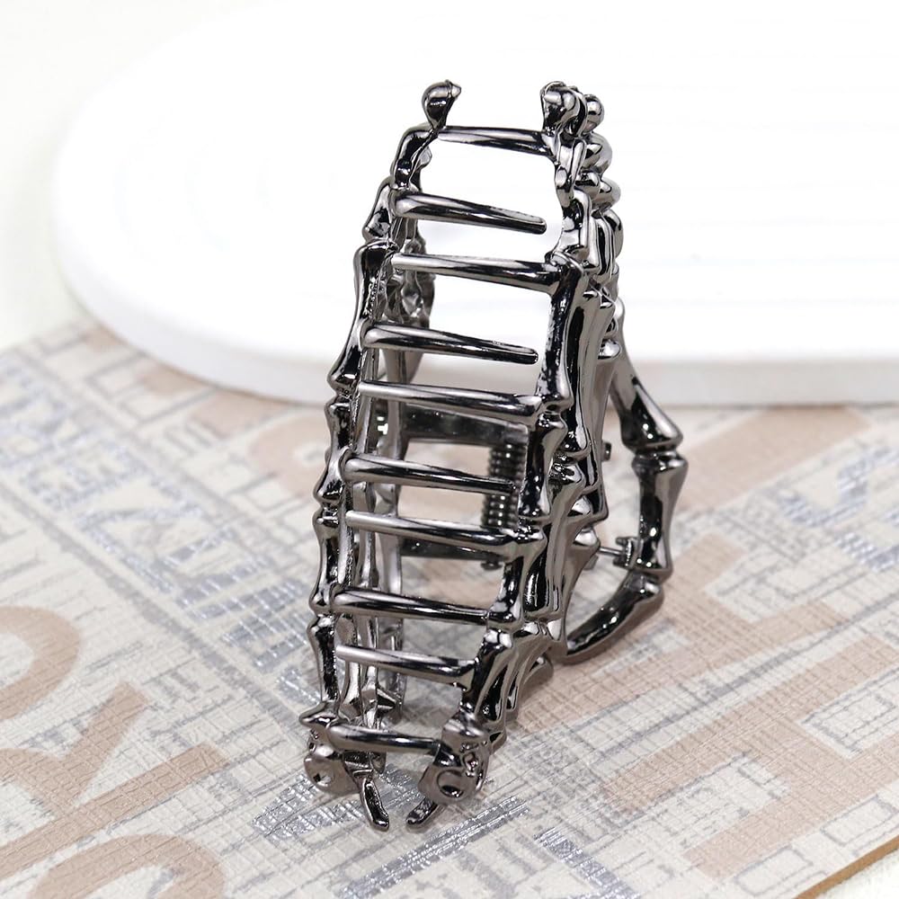 AIUPUOC Black Hair Clip with Skeleton Skull Design for Women's Hair Styling, Medium Metal Hair Claw Clips, Halloween Hair Accessories, 1 Count